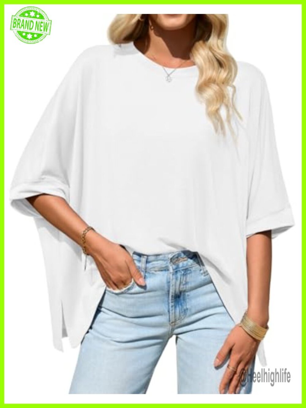 Womens Oversized Batwing Short Sleeve Asymmetric Hem Casual T-Shirt